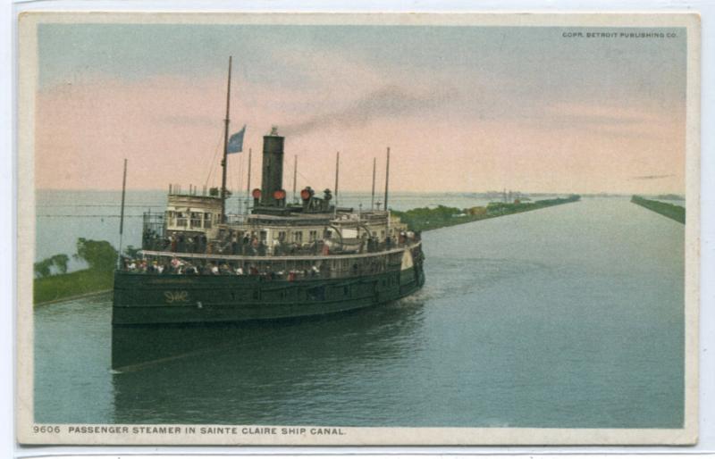 Great Lakes Steamer Sainte Claire Ship Canal Michigan 1910c Phostint postcard