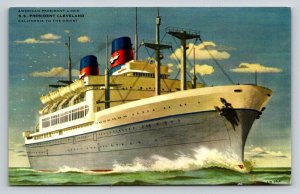 SS President Cleveland American President Lines Postcard California to Orient