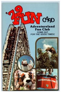 c1950's Roller Coaster 79 Fun Card Adventureland Fun Club Des Moines IA Postcard