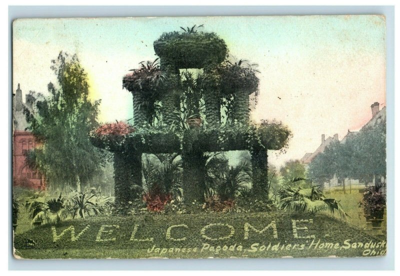 c. 1910 Japanese Pagoda Soldiers' Home Sandusky OH Hand Colored Postcard P15 