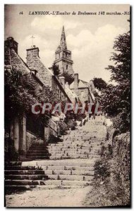 Old Postcard Lannion L & # 39Escalier From Brelevenez