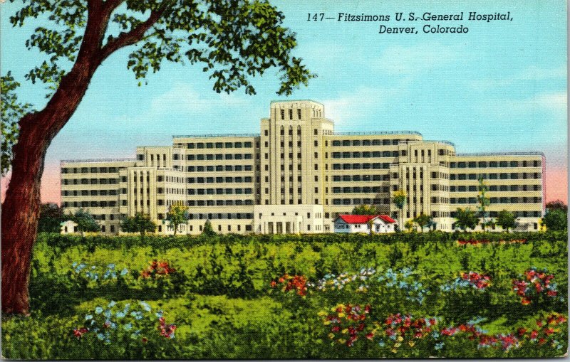 Vtg 1940s Fitzsimons US General Hospital Denver Colorado CO Unused Postcard