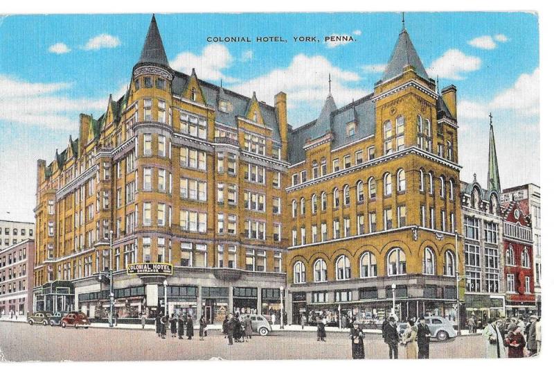 York PA Colonial Hotel Continental Square Vintage Postcard