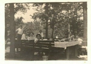 Vintage 1910's RPPC Postcard - Family Photo on the Deck Eating Lunch - NICE