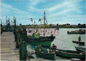 Modern Postcard L'Aiguillon sur Mer (Vendee) Contre Jour Harbor Fishing Boat