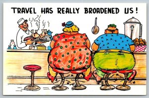 Vintage Cartoon Humor Postcard - Travel Has Really Broadened Us