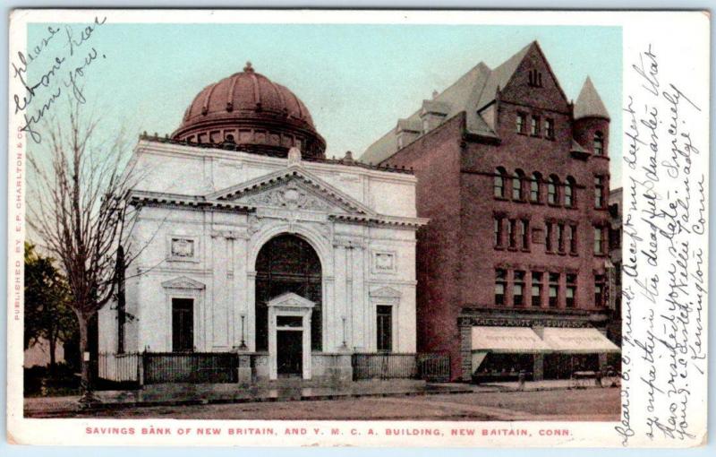 NEW BRITAIN, Connecticut  CT    SAVINGS BANK & Y.M.C.A.   1906   Postcard