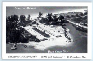 ST. PETERSBURG, FL ~Roadside TREASURE ISLAND COURT Boca Ciega Bay 1950s Postcard