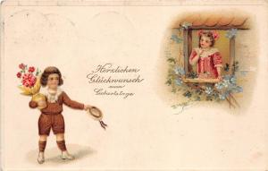 BG8865 boy and girl children flower   geburtstag birthday greetings germany