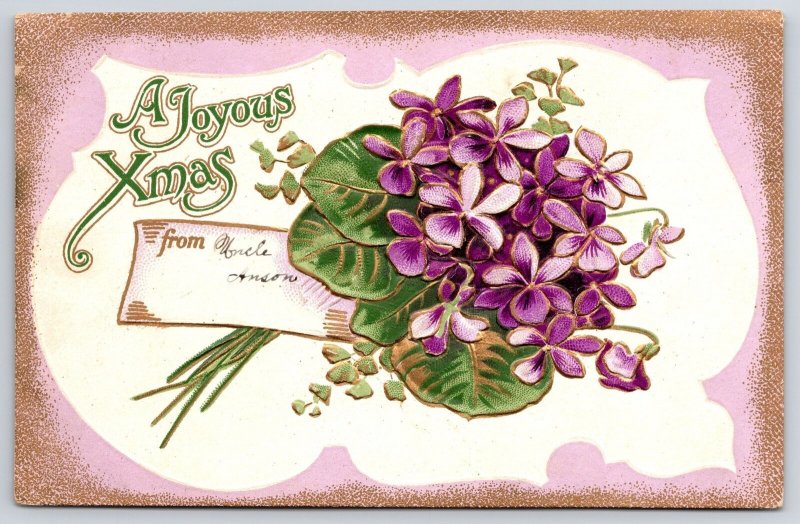 A Joyous Merry Christmas Flower Bouquet Greetings And Wishes Postcard