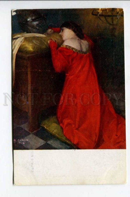 422971 Lady in Red Waiting WARRIOR by ORESTE PIZIO vintage PC