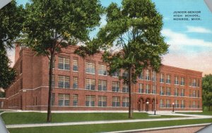 Vintage Postcard 1945 Junior Senior High School Bldg. Landmark Monroe Michigan