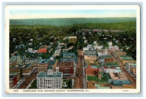 1927 Aeroplane View Business District Bloomington Illinois IL Vintage Postcard