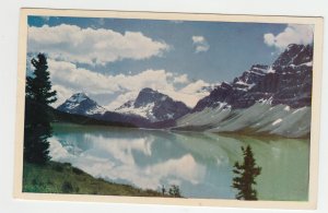 P2502,  vintage postcard mountains reflection on bow lake baniff nat,l park