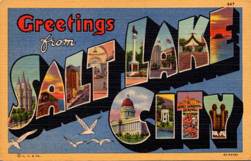 Utah Greetings From Salt Lake City Large Letter Linen Curteich