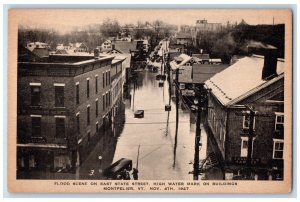 c1940 Flood Scene East State Street High Water Mark Montpelier Vermont Postcard