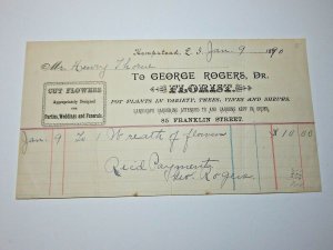 Vintage 1890 George Rogers Florist Hempstead Long Island NY Billhead