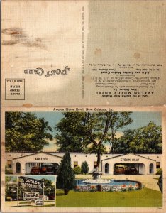 Fold-Out Linen Postcard Avalon Motor Hotel in New Orleans, Louisiana~137549