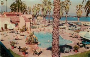 1950s Ocean Palms Motor Lodge Swimming Pool Santa Barbara Postcard 2669