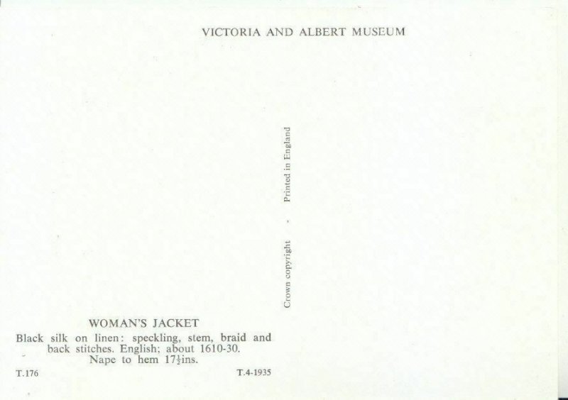 Museum Postcard - Woman´s Jacket - Black Silk on Linen Speckling Stem - 14565A