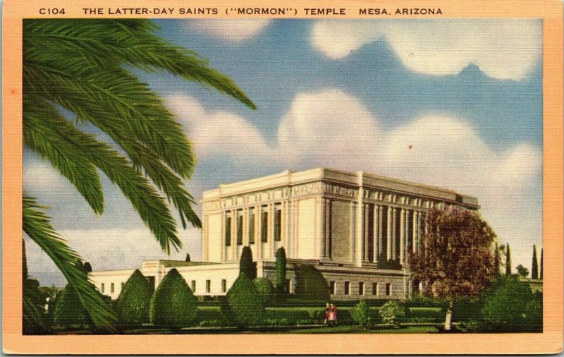 Latter Day Saings Mormon Temple Mesa Arizona AZ Linen Postcard Petley VTG UNP  