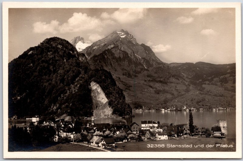 Stansstad Und Der Pilatus Switzerland Mountain Real Photo RPPC Postcard