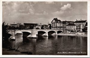 Switzerland Basel Mittlere Rheinbrücke und Kaserne Vintage RPPC C176