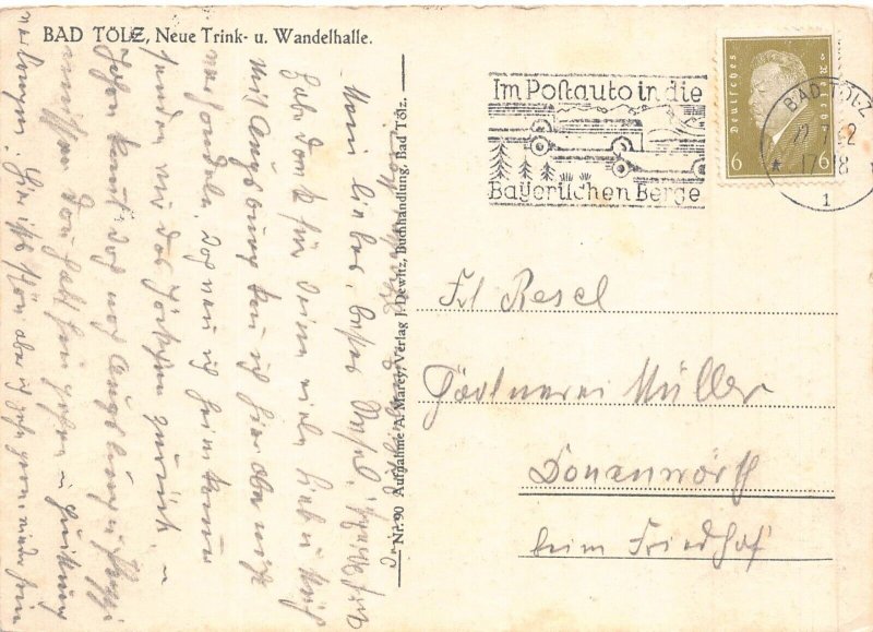 A080 Germany 1932 Bad Toelz Neue Trink und Wandelhalle Flags postcard