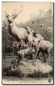 Old Postcard Nantes Garden Stag and doe plants