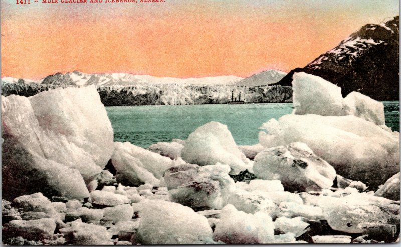 Muir Glacier and Iceberg Alaska AK Postcard unused 1900s/10s