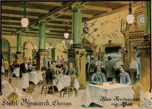 1906 Hotel Bismarck Chicago Illinois IL Main Restaurant and Bar Posted Postcard 