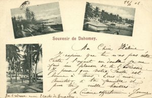 dahomey benin, Multiview, Native Boats, Palm Trees (1902) Postcard