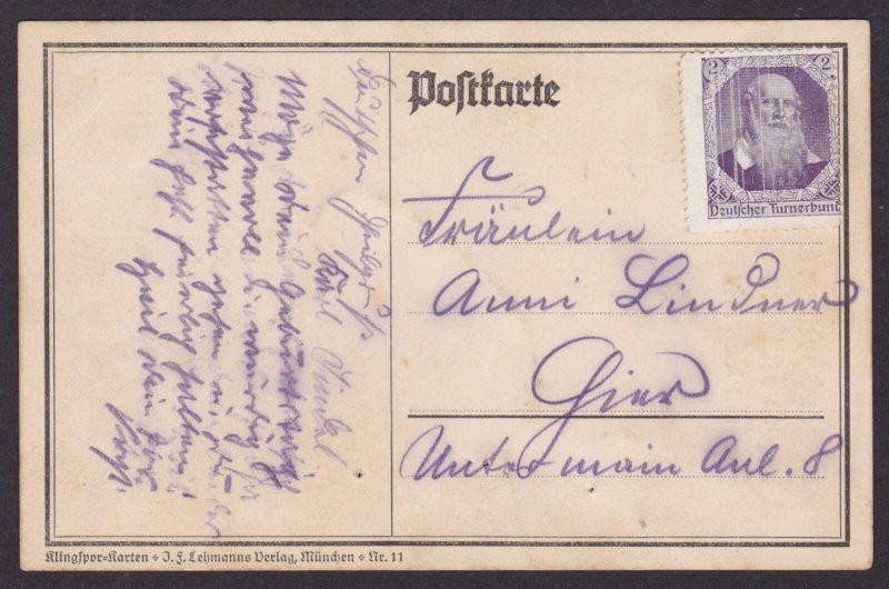 GERMANY, Postcard with Vignette Cinderella, Deutscher Turnerbund