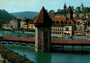 Switzerland Luzern Reussquai mit KapellBruecke