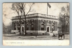 Sterling IL, US Post Office, Vintage Illinois c1909 Postcard