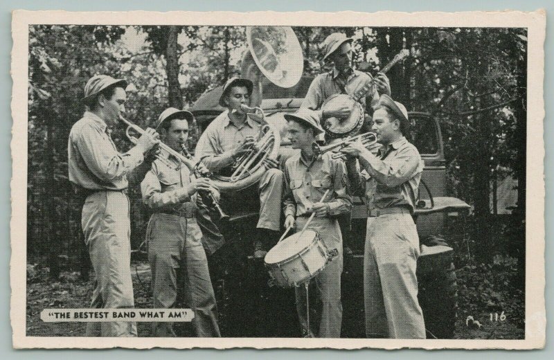 WWII MIlitary~The Bestest Band What Am~Soldier Play on Jeep~Sousaphone~1940s B&W 