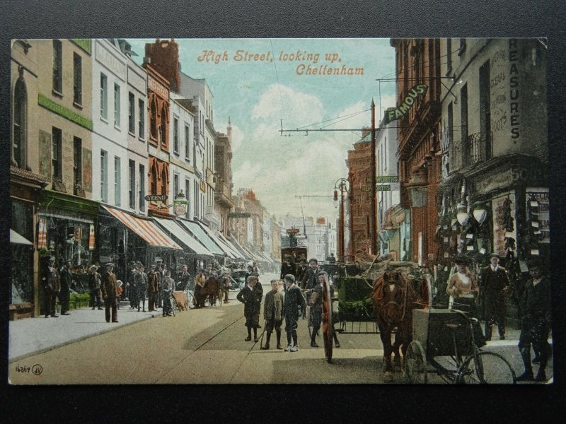 CHELTENHAM High Street EXCELLENT ANIMATED STREET SCENE c1905 Postcard