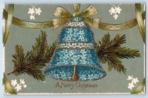 Christmas Postcard Giant Bell Covered Flowers Embossed c1910's Posted Antique