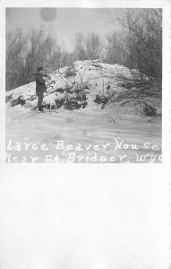 Postcard RPPC C-1910 Wyoming Fort Bridger Beaver House WY24-1074