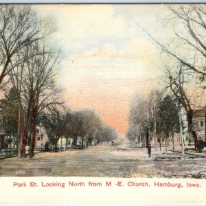 c1900s Hamburg, IA ME Church Park St North Colored Postcard Scranton Bazaar A115