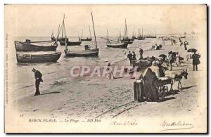 Berck Beach - the beach - boat - boat - ass - donkey Old Postcard