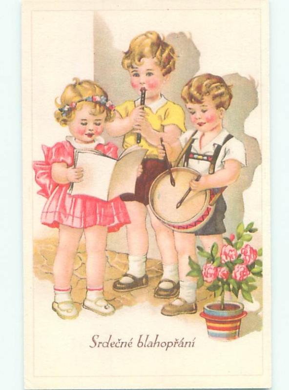 foreign 1920's EUROPEAN KIDS PLAYING AND SINGING MUSIC AC1617