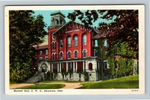 Delaware OH, Monnett Hall, Ohio Wesleyan University, Linen Ohio Postcard
