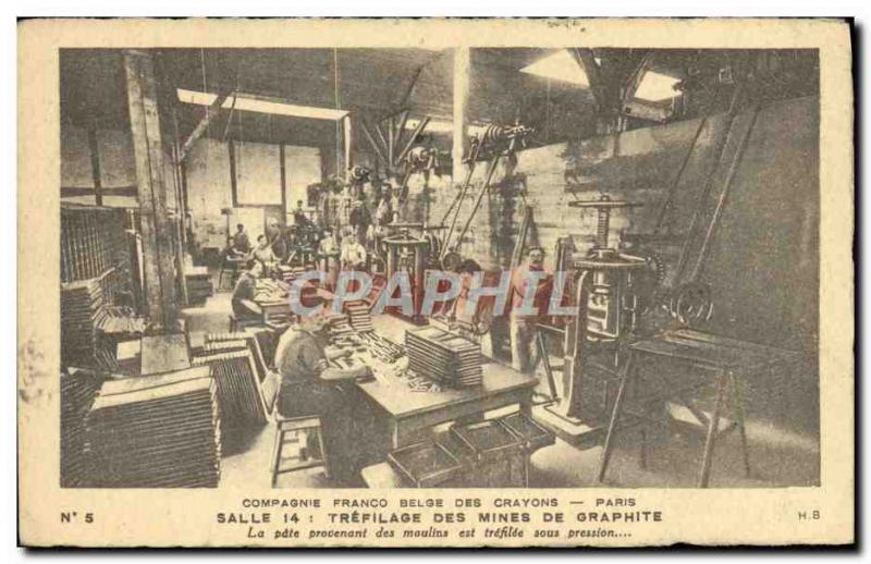Old Postcard Company Belgian Franco Paris crayons drawing graphite mines Rue ...