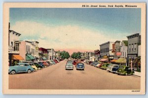 Park Rapids Minnesota Postcard Street Scene Classic Cars Buildings 1940 Vintage