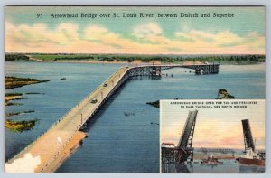 Arrowhead Bridge, St Louis River, Duluth, Minnesota, Linen Curt Teich Postcard