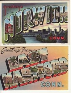 CT   NORWICH, E HARTFORD Large Letter Linen 2 postcards