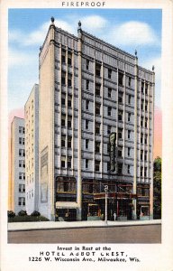 Hotel Abbot Crest Milwaukee Wisconsin linen postcard