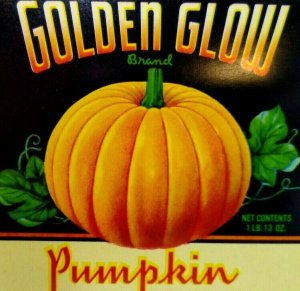 Golden Glow Brand Pumpkin Vegetable Can Label Halloween Vintage Original 1930's