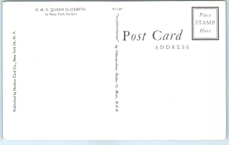 Postcard - R. M. S. Queen Elizabeth In New York Harbor - New York